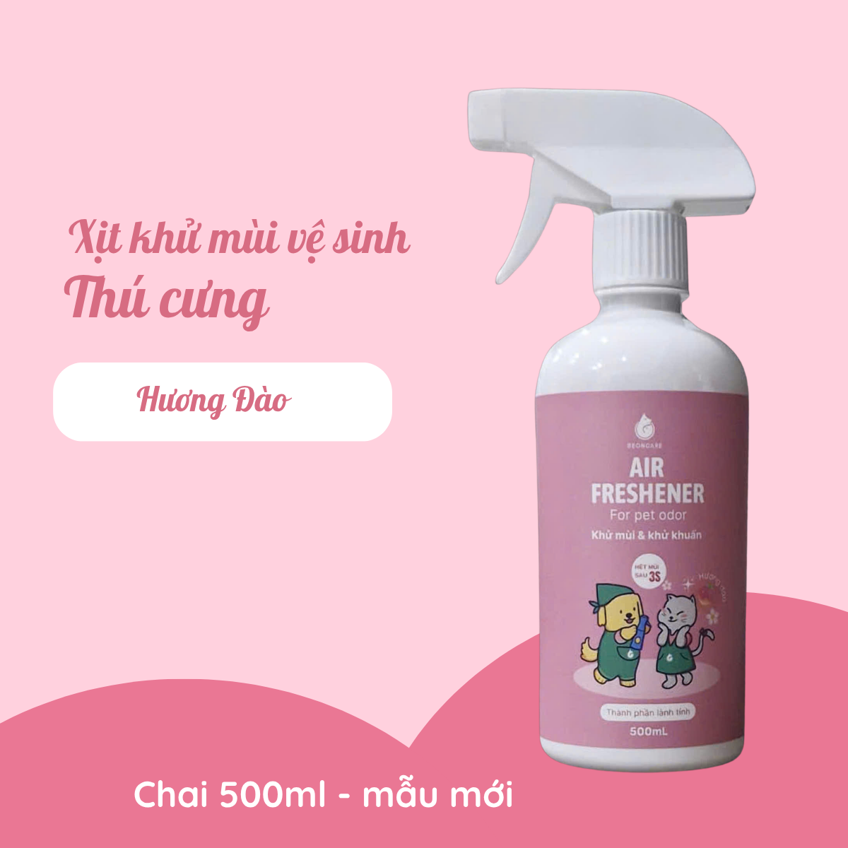 Xịt khử mùi hôi khai, nước tiểu chó mèo chai 500ml (Hương Đào) mới