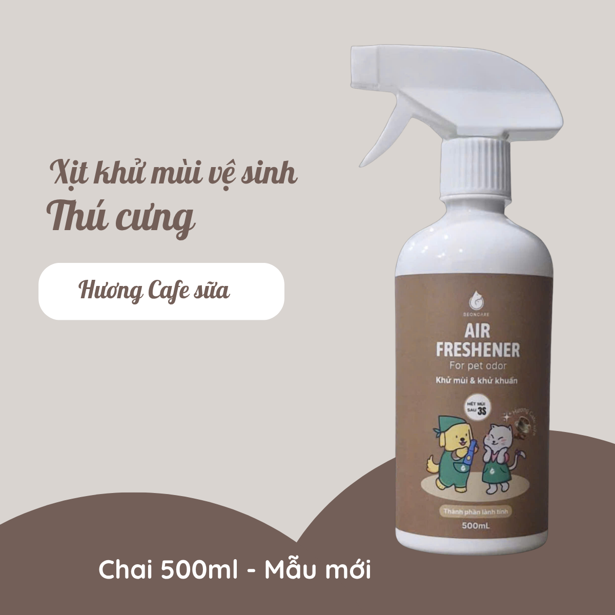 Xịt khử mùi hôi khai, nước tiểu chó mèo 500ml (Cafe sữa)