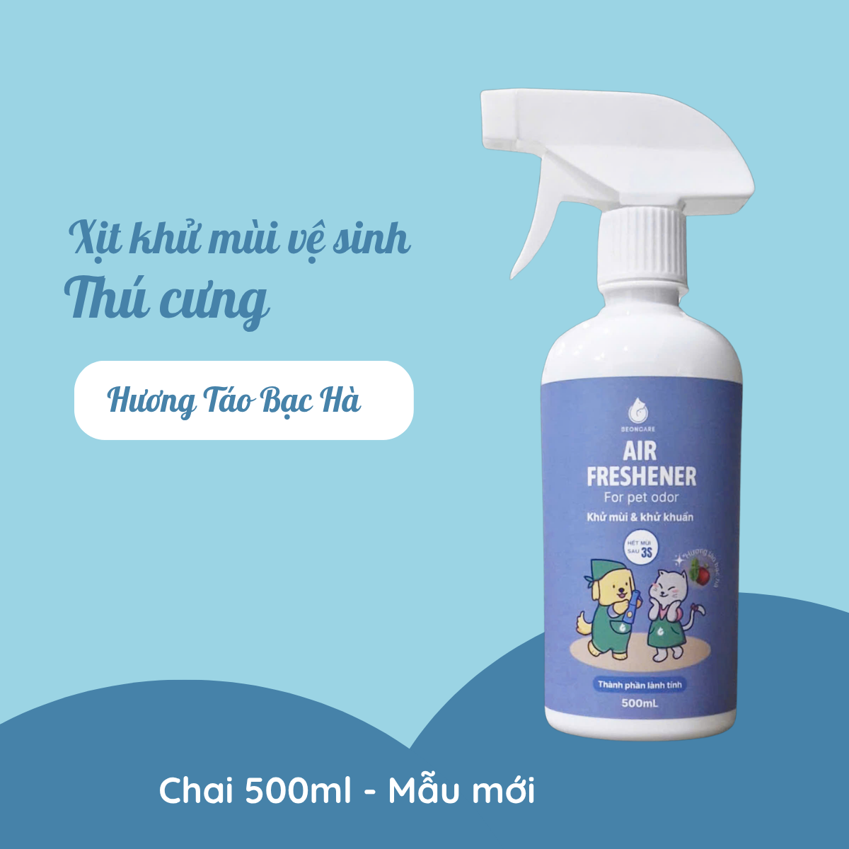 Xịt khử mùi hôi khai, nước tiểu chó mèo 500ml (Táo Bạc Hà)